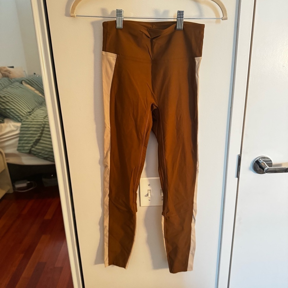 NYLORA Brown Cream Color‎ Block High Rise Full Length Legging Size S